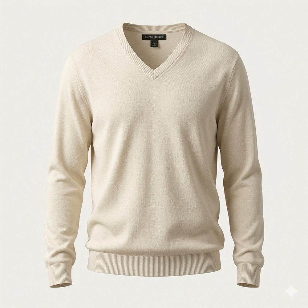 Banana Republic Silk Blend V-Neck Sweater Cream Off White Mens L Preppy Layering